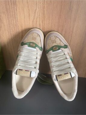 Gucci Beige & Green GG Canvas Sneakers
